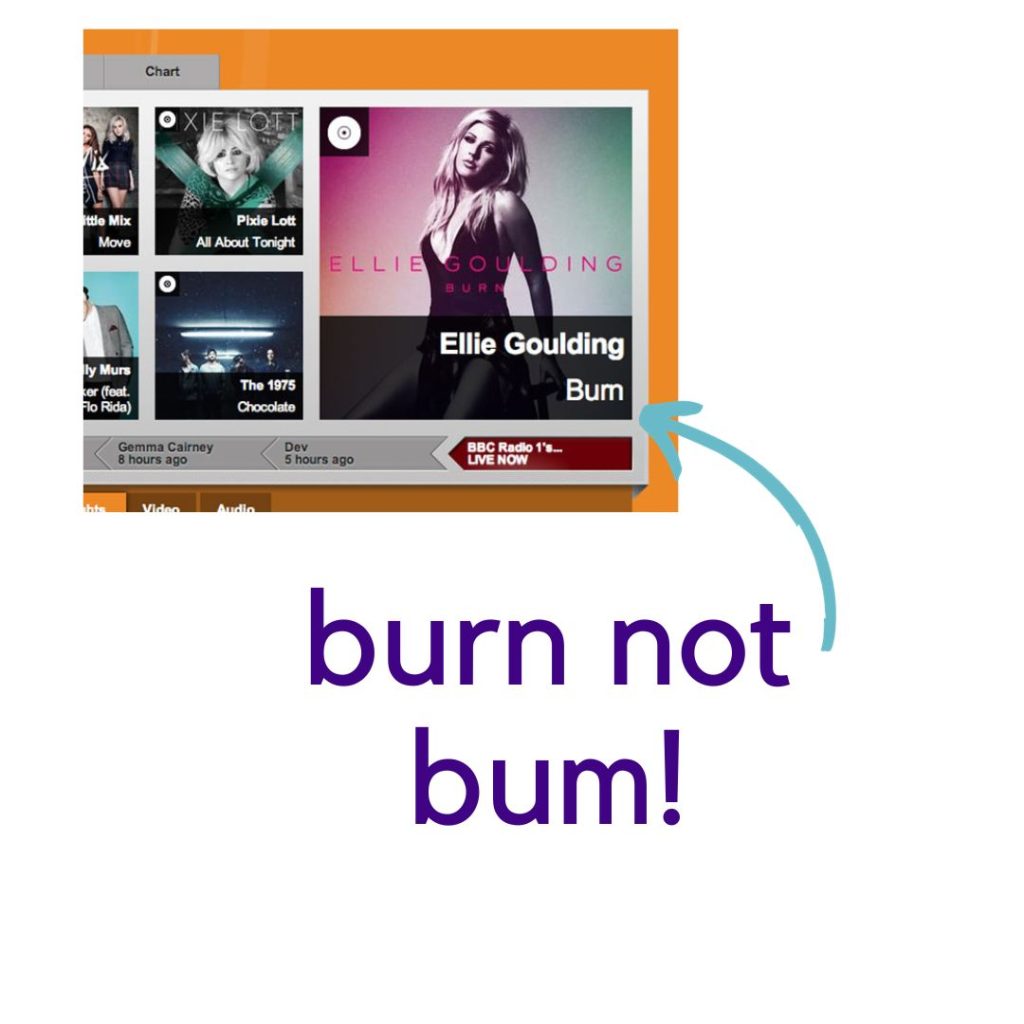 bad kerning example for showing the word bum instead of burn.