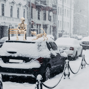strategy - rawmarrow blog picture
Skeleton and skeleton dog on top of a car in snow