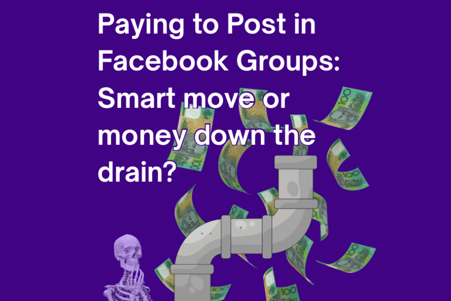 Paying to Post in facebook groups smart move or money down the drain? Image Drain with money flying around rawmarrow skeleton looking